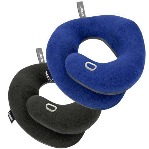 BCOZZY Pillow Bundle- 2 Travel Neck Pillows for Adults with Double Support- for Comfortable Sleep on The Plane. Large Size, Navy, Black