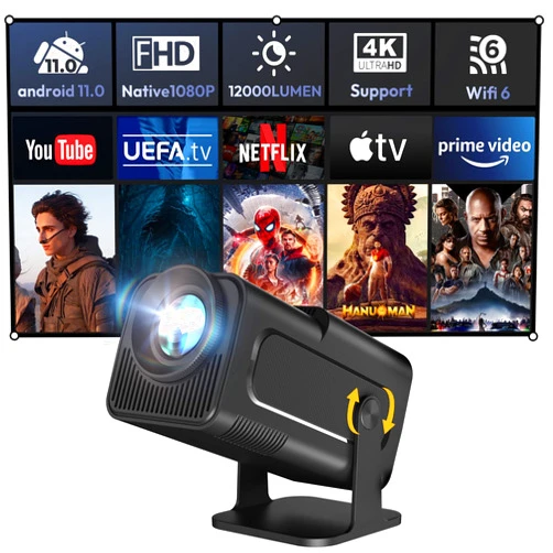 Xgody Smart Mini Projector XGODY Gimbal5 Android 11 Full HD Projector Native 1080P 4K Support 5G WiFi 6 Bluetooth 5.0 Home Movie Projector Electric Focu Auto Keystone 180 Rotating For PC/Lap/PS5 Dull Black