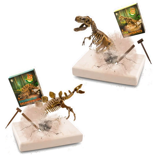 VIBIRIT Digging Dinosaur Skeleton, Dinosaur Toys, Fossil Digging Set for Kids 6+, Party Favors, Educational Toys, for Boys and Girls(T. rex + Stegosaurus)