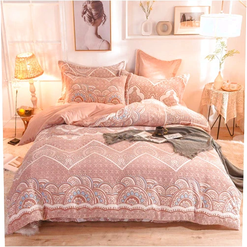 Geekcook Magic Velvet Fleece Bedding Set,Coral Fleece Four-Piece Thick Warm Double-Sided Flannel Duvet Cover Baby Fleece Double Bed Single Winter Bedding-Wheat-Coffee_2.0m (6.6 feet) Bed