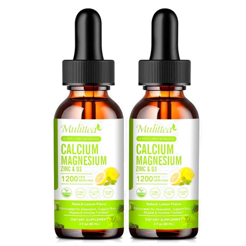 Mulittea Calcium Magnesium Zinc Liquid with Vitamin D3, Magnesium Glycinate Plus Vitamin C K2| High Absorption Plant Calcium Supplement for Heart & Bone| Gluten Free，Sugar-Free | 60 Servings | Lemon Flavor