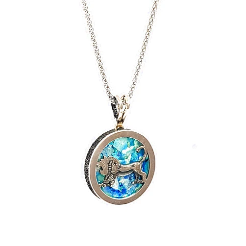 Handmade 925 Silver Roman Glass Pendant Jerusalem Lion of Judah Pendant Necklace Israel