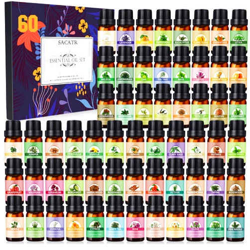 SACATR Essential Oil Set - Essential Oils - Pure Essential Oils - Perfect for Diffuser, Massage, Soap, Candle, Bath Bombs Making, 60x10ml(0.33fl.oz)