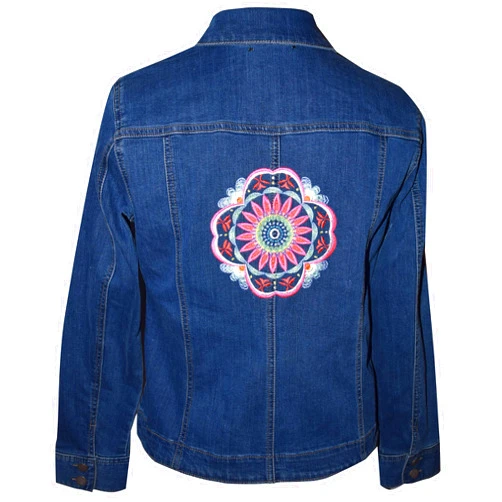 Carol Gildar Kaleidoscope Embroidered Blue Denim Jacket LG