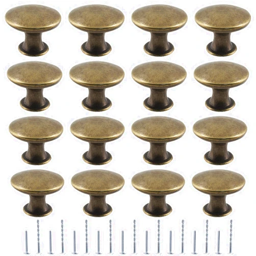 Moicstiy 16Pcs Antique Bronze Kitchen Cabinet Knobs Handle Pulls, 30mm Vintage Round Drawer Knob Pulls for Dresser, Cupboard, Bathroom