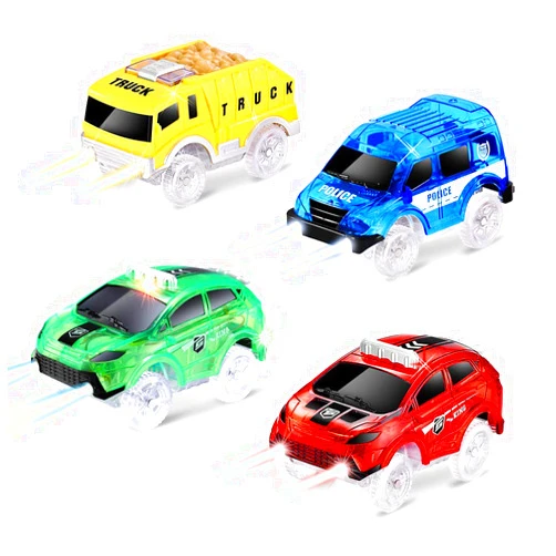 QUOXO 4 Pack Tracks Cars Replacement ONLY, Glow in The Dark Racing Car Track Accessories for Kids Boys and Girls