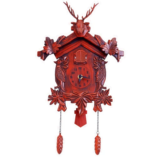 Lc Love_Call Cuckoo Clock Vintage Handcrafted Resin Wall Clock, 16 x 9.8 inches, with Deer Antlers, Red