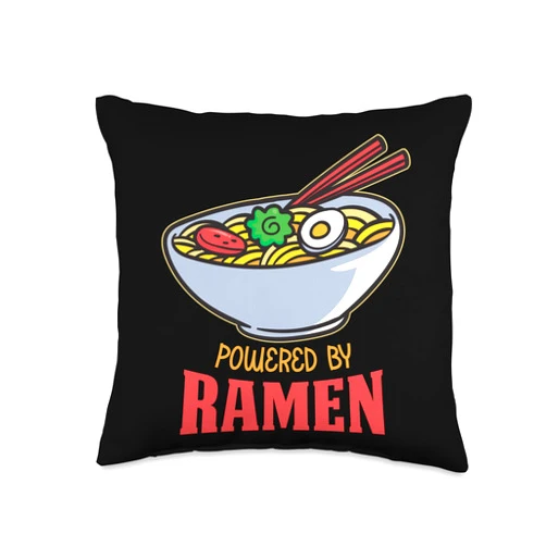 Cute Kawaii Japan Funny Foodie Cuisine Culture Fan Powered by Ramen Japanese Noodles Asian Cuisine Fan Foodie Throw Pillow, 16x16, Multicolor