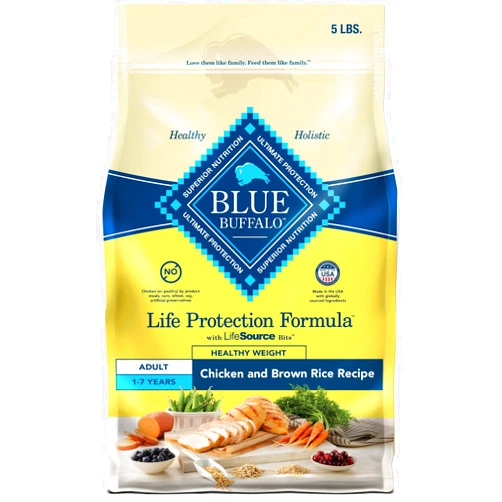 Blue Buffalo Life Protection Formula Healthy Weight Adult Dry Dog Food, Supports an Ideal Weight, Made with Natural Ingredients, Chicken & Brown Rice Recipe, 5-lb Bag