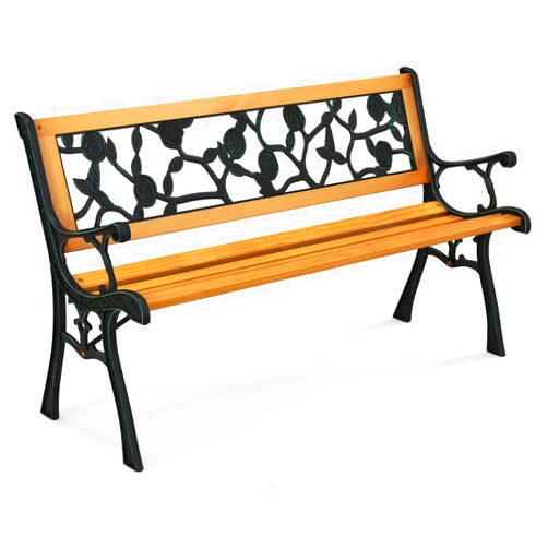 Tangkula Outdoor Garden Bench Park Bench, Patio Iron Bench Chair with Cast Iron & Hardwood Structure, Weather Proof Porch Loveseat, Perfect for Backyard, Deck, Lawn, Poolside