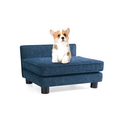 EASELAND Small Chenille Dog Couch with Soft Backrest, Pet-Friendly Dog Sofa Bed with Breathable Cushion, Sturdy Legs for Dogs, Wooden Frame, Remove Cover(Dark Blue)