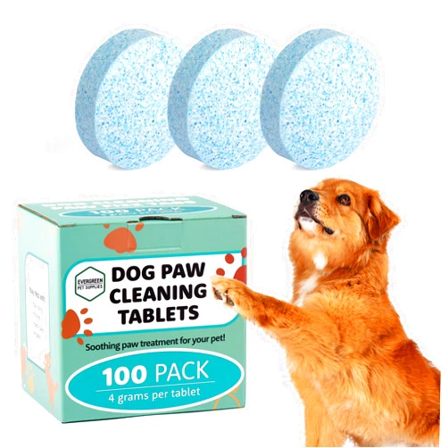 Evergreen Pet Supplies Dog Paw Cleaning Tablets - 100 Count, 4g Tea Tree Oil Fizz Tablets - Dog Itchy Paw Relief - Deep Cleans, Soothes, Moisturizes Yeasty Paw Pads - Helps Stop Frequent Paw Licking