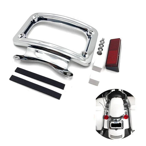 HTTMT MT389-CD Chrome Laydown Curved License Plate Bracket Tag Holder Compatible with 2010-later FLHX, FLHXS, FLHXSE, FLTRX, FLTRXS and '10-'12 FLHXSE (Street Glide Special FLHXS/Road Glide FLTRX)
