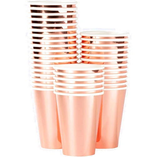 Juvale Rose Gold Foil Paper Cups - Party Supplies for Weddings & Baby Showers - 12 oz Disposable & Compostable Cups - Pack of 36