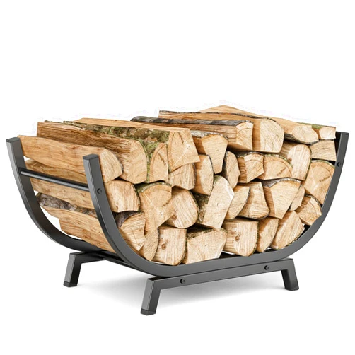 Venkuber Firewood Rack - 25 inch Outdoor Indoor Metal Firewood Holder With Thickened Trapezoid Base-Double Coated Waterproof Rustproof Fireplace Firewood Stand, Black