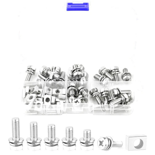 Chyaya 60 Pack Motorcycle Battery Bolts and Nuts Kit, 304 Stainless Steel Battery Terminal M6 x 10/12/16/18/20 mm Bolt Square Nut Kit for ATV Bike Scooter Motorcycle Battery