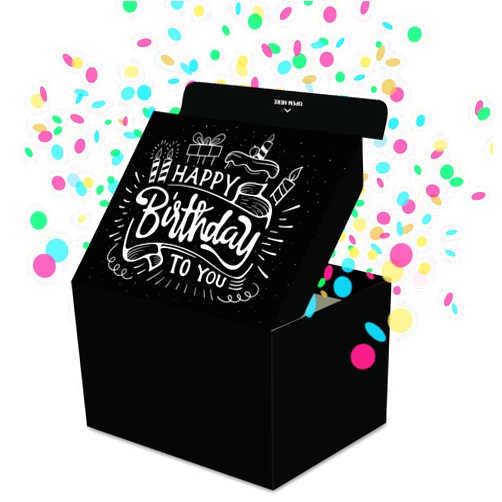FETTIPOP Gift Box DIY (Black Premium), Gift Wrap Box Confetti Exploding - Happy Birthday, Surprise Prank Box Pop Up 7.2x5.5x4.3 in.