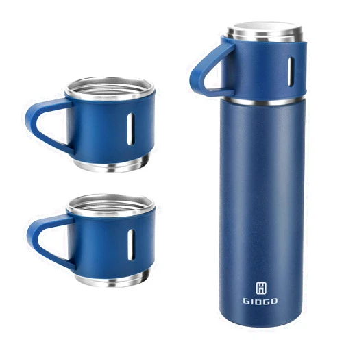 GIOGD Stainless Steel Thermo 500ml/16.9oz Vacuum Insulated Bottle with Cup for Coffee Hot drink and Cold drink water flask.(Blue,Set)