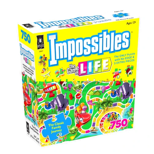 BePuzzled, Hasbro Impossibles Puzzle Featuring Imagery from The Classic Game of Life, a 750 Piece Borderless Puzzle for Advanced Puzzlers Ages 15 and Up