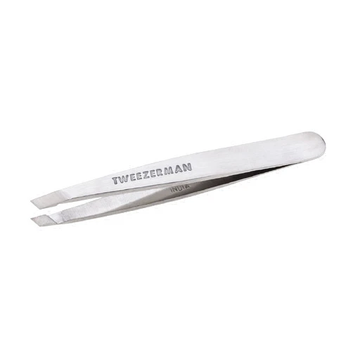 Tweezerman Mini Slant Tweezer - Tweezers for Eyebrows, Travel Tweezers for Eyebrows, Facial Hair, Ingrown Hair (Classic Stainless)