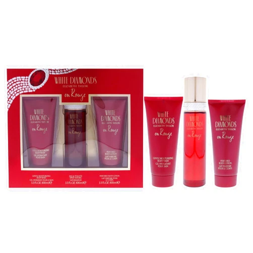 Elizabeth Taylor White Diamonds En Rouge for Women - 3 Pc Gift Set 3.3oz EDT Spray, 3.3oz Body Lotion, 3.3oz Body Wash