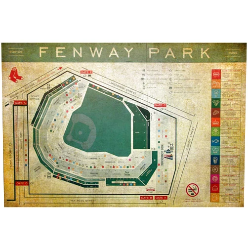 Boston International Fenway Park Blueprint Seating Chart Vintage Fenway Poster