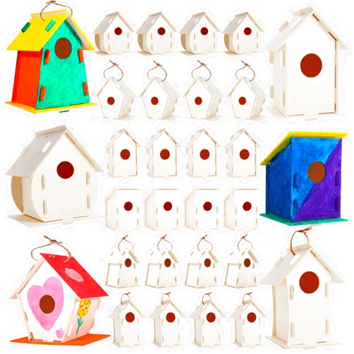 ILHSTY 30 Pack Large DIY Wooden Bird Houses Kits for Kids, Kids Crafts Wood Houses for Crafts Class Parties Birthday, DIY Crafts and Art Birdhouse Kits for Children to Build and Design（30）