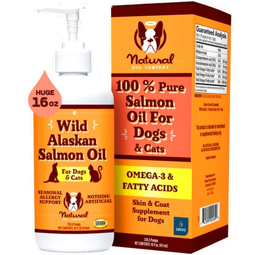 Natural Dog Company Pure Wild Alaskan Salmon Oil for Dogs (16oz) Skin & Coat Supplement for Dogs, Dog Oil for food with Essential Fatty Acids, Fish Oil Pump for Dogs, Omega 3 Fish Oil for Dogs