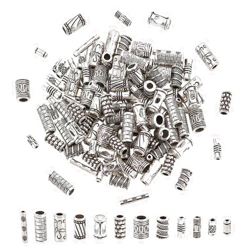 PH PandaHall 120PCS Spacers Beads, 12 Styles Tibetan Silver Beads Antique Alloy Tube Spacers European Loose Beads Jewelry Column Spacer for Bracelet Necklace Earring Jewelry Making Supplies