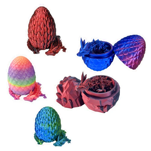 JASSBOOY 5PCS Mini 3D Printed Dragon Egg with Dragon Inside with Luminous Rainbow Colors Set Mystery Articulated Crystal Dragons Egg Home Office Decor Executive Desk