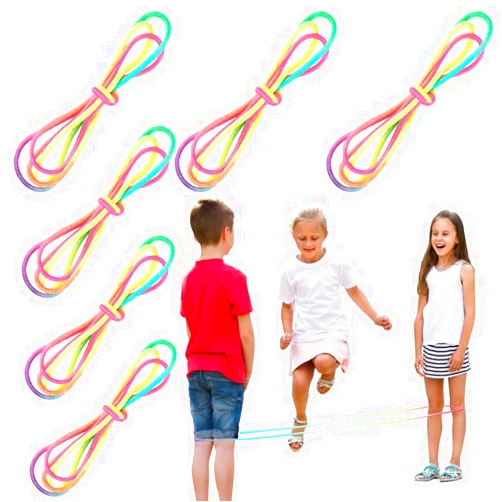 ArtCreativity Chinese Jump Ropes, Set of 6, Elastic Playground Skipping Ropes for Kids, Outdoor Toys for Girls and Boys in Rainbow Colors, Great as Goodie Bag Stuffers and Birthday Party Favors