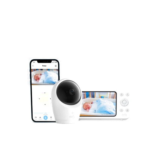 Eufy Security eufy Baby Monitor E20 with 2K Camera, Hybrid Wi-Fi and No Wi-Fi Connection, App and Monitor Control, Ultra-Clear Night View, Pan-Tilt, 4× Zoom, Portable Camera with Built-In Battery, ANR, Smart Alerts