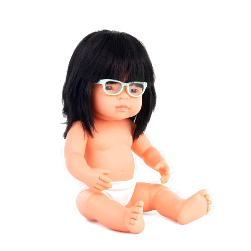Miniland Doll 15'' Asian Girl with Glasses (Polybag) - Made in Spain, Anatomically Correct, Quality