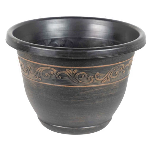Garden Elements in/Outdoor Tulip Banded Traditional Plastic Round Flower Pot Patio Planter, 15
