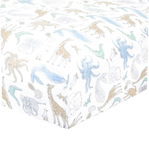 aden + anais Essentials Classic Crib Sheet, 100% Cotton Muslin, Super Soft & Breathable, Tailored Snug Fit, Natural History-Species