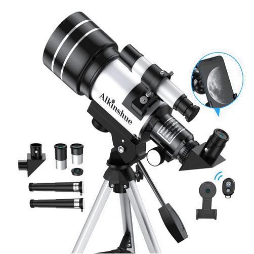 Alkinshue Astronomical Telescope for Kids, 70mm Aperture, 400mm Focal Length, 24-180X Magnification, Fully Multi-Coated Optics, AZ Mount with Tripod