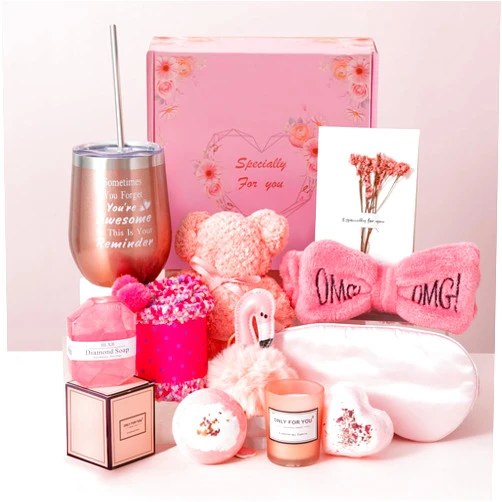 CCAENI Gifts Basket for Women,Birthday Gifts for Women Pink Gifts Basket Lavender Relaxing Gift Set Self Care Package Gifts Unique Gifts Ideas for Girlfriend Sister Bestie Wife Mom Best Friend Gifts