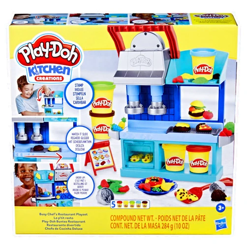 Play-Doh Kitchen Creations Busy Chef's Restaurant Playset, 2-Sided Play Kitchen Set, Preschool Cooking Toys, Kids Arts & Crafts, Ages 3+