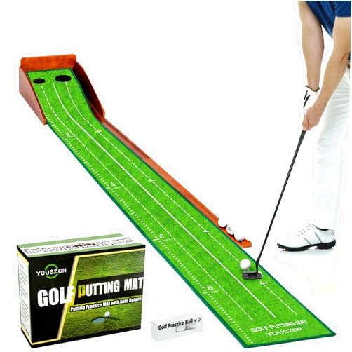 YOUCZON Putting Green Indoor,Wrinkle-Free Golf Mat with Auto Ball Return - Durable Solid Wood Base, Luxurious Velvet Surface - Ideal for Home or Office