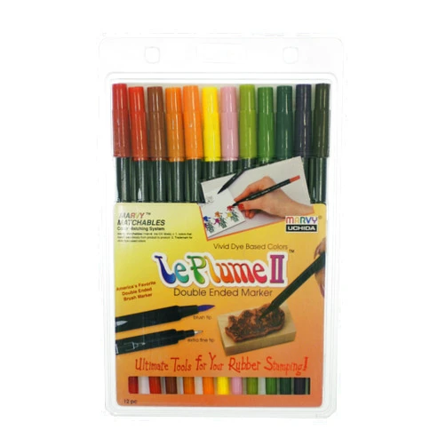 Marvy Uchida Uchida Of America Le Plume II Double-Ended Markers with Brush and Fine Tips Art Supplies, 12, Garden