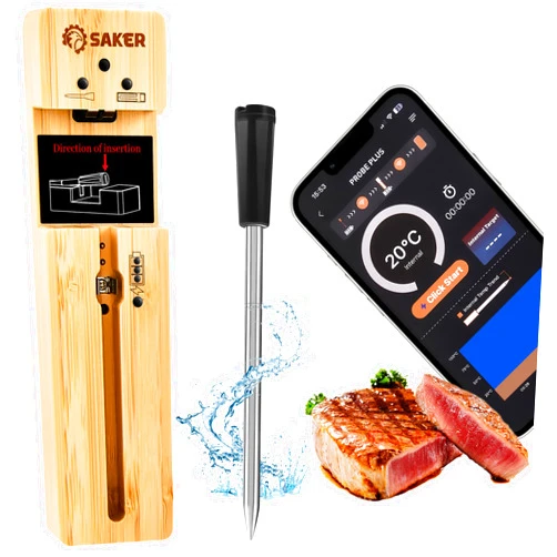 Saker Wireless Smart Meat Thermometer,Digital Food Thermometer with Bluetooth 4.2,100% Waterproof,Probe Thermometer for BBQ, Oven, Grill, Kitchen, Smoker, Rotisserie | iOS & Android App