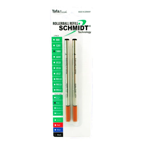 Schmidt 5888 Ceramic Rollerball Metal Tube Refill Fine Point 0.6mm, Black, 2 Pack Blister (SC58100)