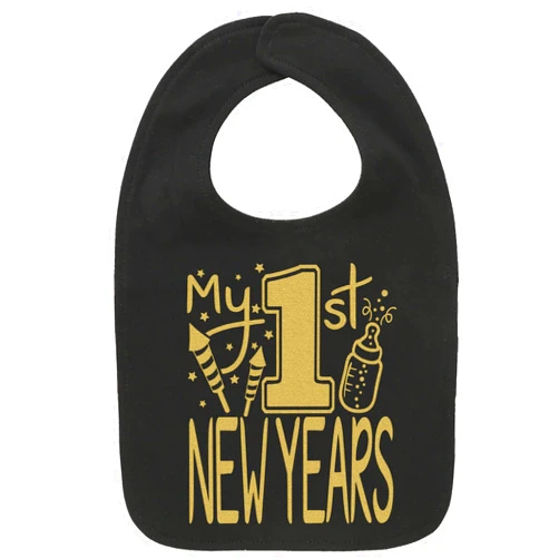 Aiden's Corner Cute Handmade Holiday Baby 1st New Year Bibs - Infant Boy Girl Gold Flake My First New Years Bib