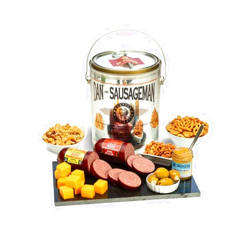Dan the Sausageman Signature Gifts: Ready-to-Serve Gourmet Snack Basket | Premium Beef Summer Sausage and Cheese (Perfect Palate)