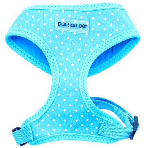 Parisian Pet Dog Harness - Adjustable Polka Dot Dog Vest Harness - 100% Mesh Fabric No Pull Dog Harness Medium-Sized Dog - Cooling Dog Harness for Walking, Running, and Hiking - Blue - M