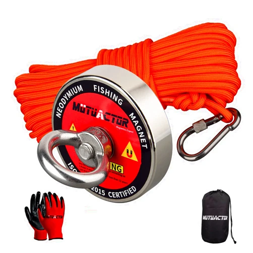 MUTUACTOR Fishing Magnets 400lbs Pull Force,Strong Retrieval Magnet N52 Neodymium Magnets with 20m(64 Foot) Durable Rope,Powerful Magnets for Fishing and Magnetic Recovery Salvage