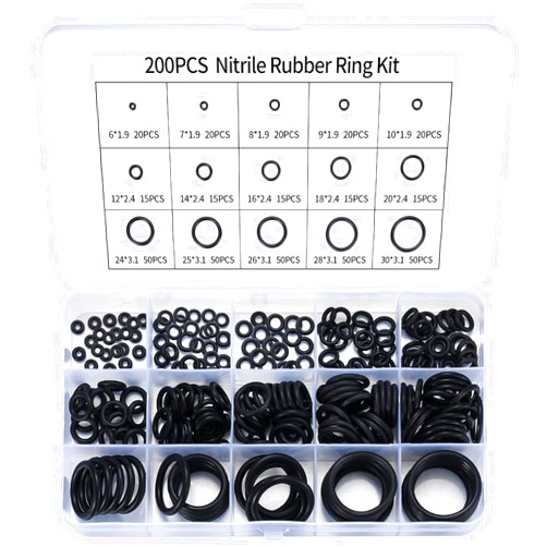 MUZHUPGUZ O Ring Assortment Kit, 200 Pcs ubber Washer Orings, 15 Sizes Pressure Washer O Ring Kit for Faucet, Hose, Automotive, Air Gas Plumbing Sealing Repair O Rings, Black