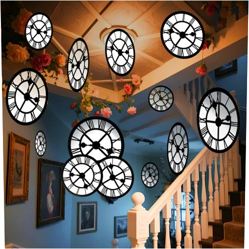 Soulchen 20 Pcs Wonderland Tea Party Decoration Clock Hanging Banner Wonderland Garland Baby Shower Decoration Curious Clock Background for Birthday Baby Shower Party Supplies