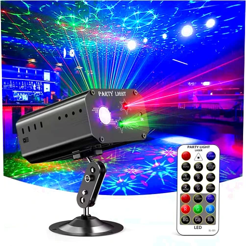 SPOOBOOLA Party Lights Dj Disco Lights, Strobe Stage Light Sound Activated Laser Llights Projector with Remote Control for Parties Bar Birthday Wedding Holiday Event Live Show Xmas Decorations Lights