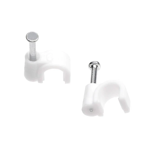 Mini Skater 6mm Nylon Steel Nail in Circle Ethernet Cable Clips Round Electrical Cord Holder Wire Management,Pack of 100 (White)